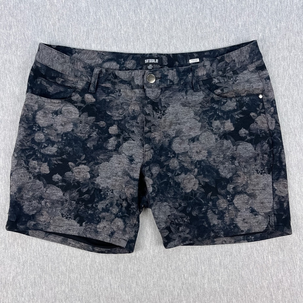 ST33LE Knit Jean Shorts Mens 33 *FIts 34 6" Inseam Gray Floral Stretch Steele